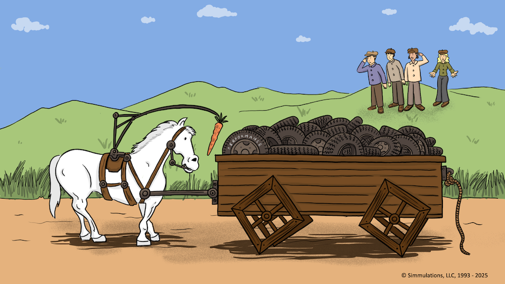 We add the carrot and all of a sudden, the horse WILL push the wagon!