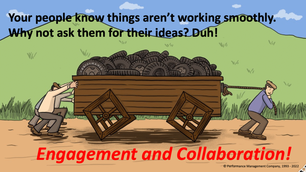 A Square Wheels representation of the need for engagement and collaboration in the workplace
