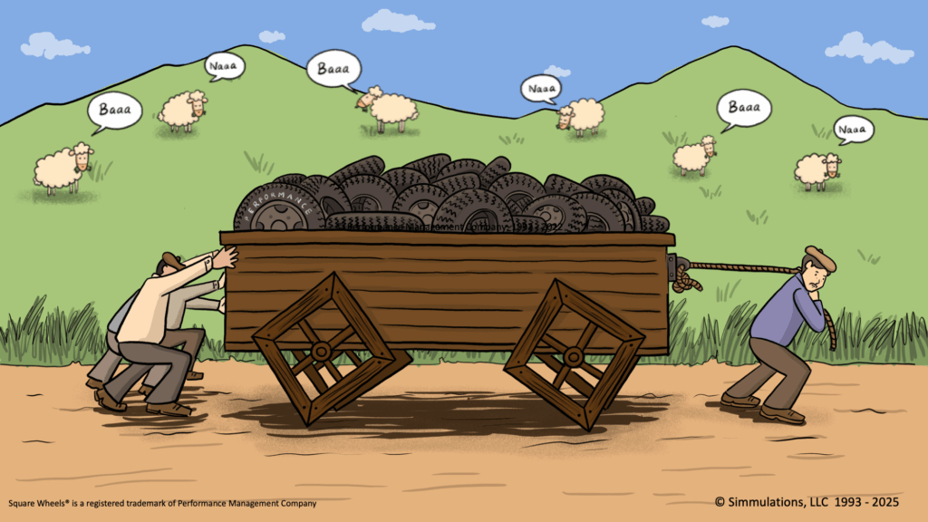 Square Wheels One with Spectator Sheep in the background