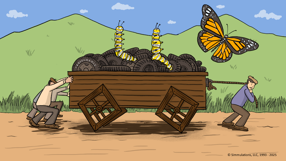 Two caterpillars sitting on a wagon is the anchor point to my story about resistance to change