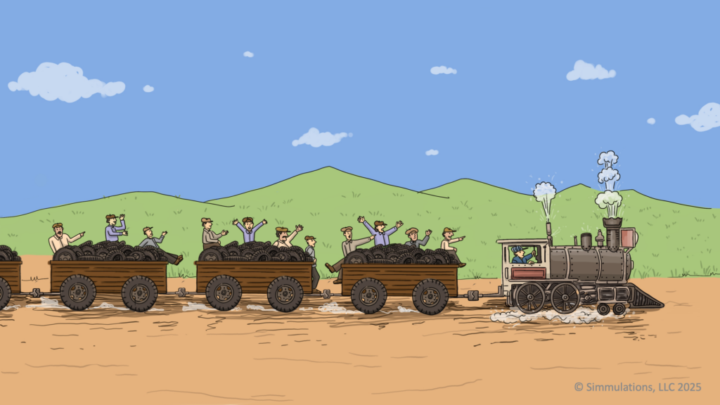 Wagon Train of improvement number 4 with the steam engine