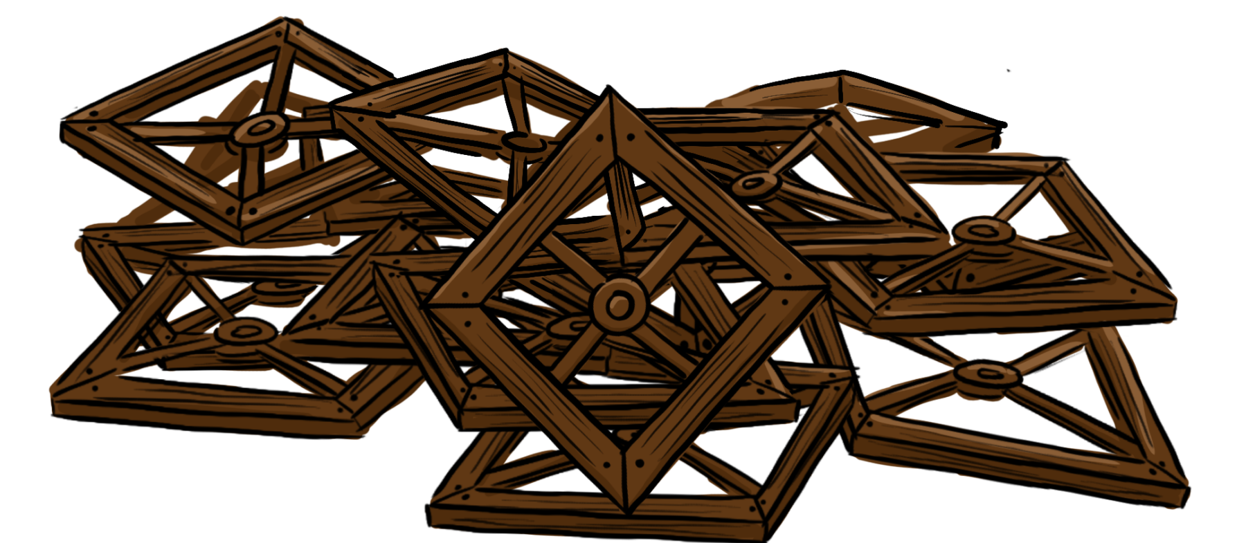 A pile of wooden Square Wheels