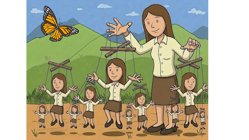 The woman senior manager believing that she can motivate and engage everyone. The Butterfly represents hope.