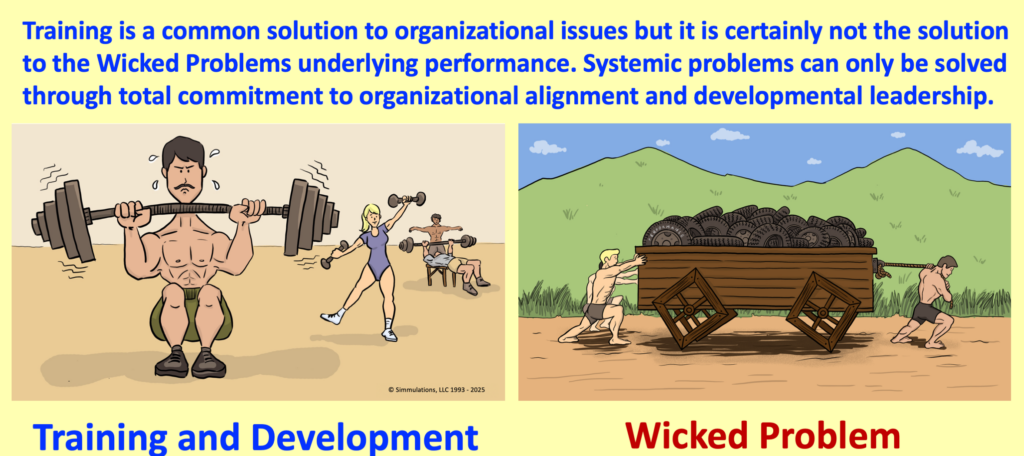 An illustration about Training not being the solution to the Wicked Problems of organizational improvement