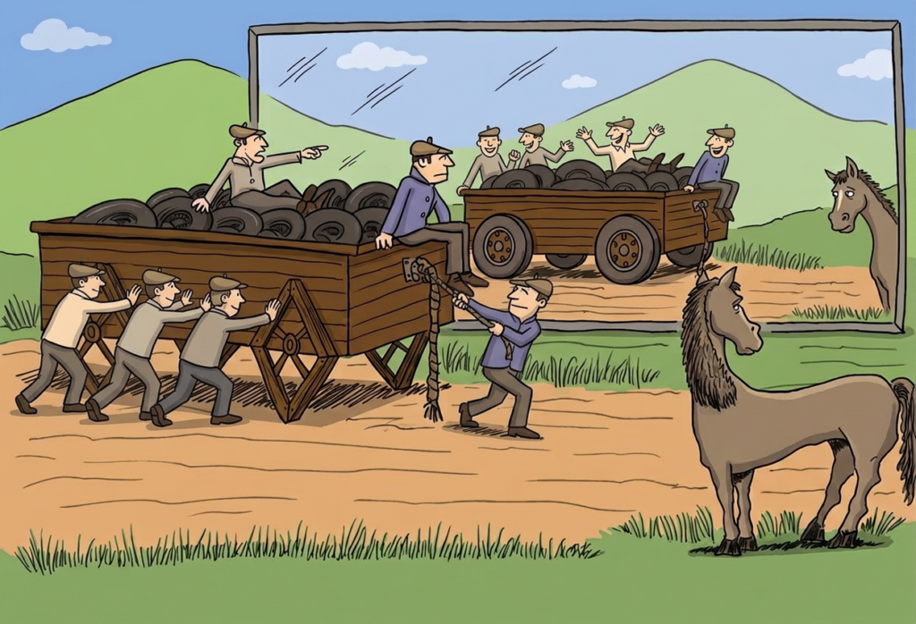 The team reflecting on possibilities, with the horse as a paradigm shift