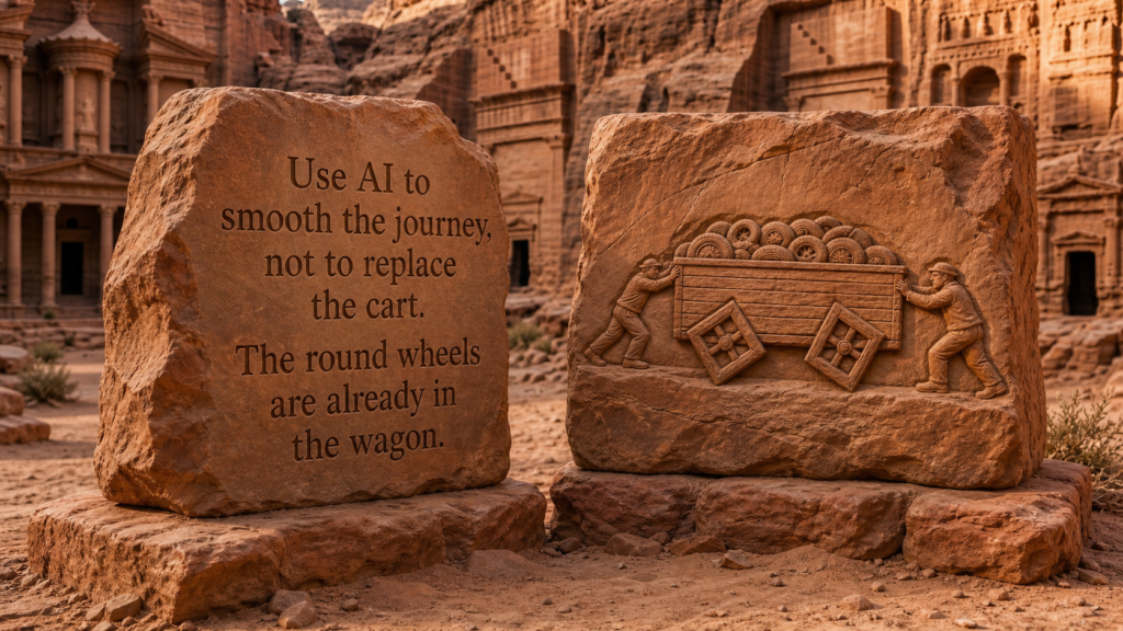 The stone about using AI to smooth the journey forward, set in Petra