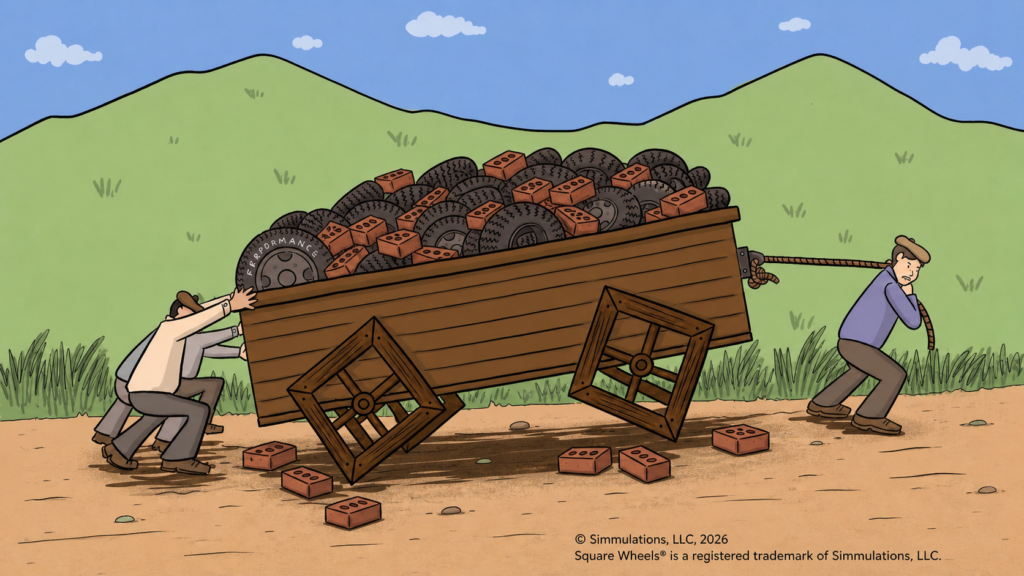 Square Wheels One with even more of Donna McGeorge's red brick added to the cargo and the road heading uphill