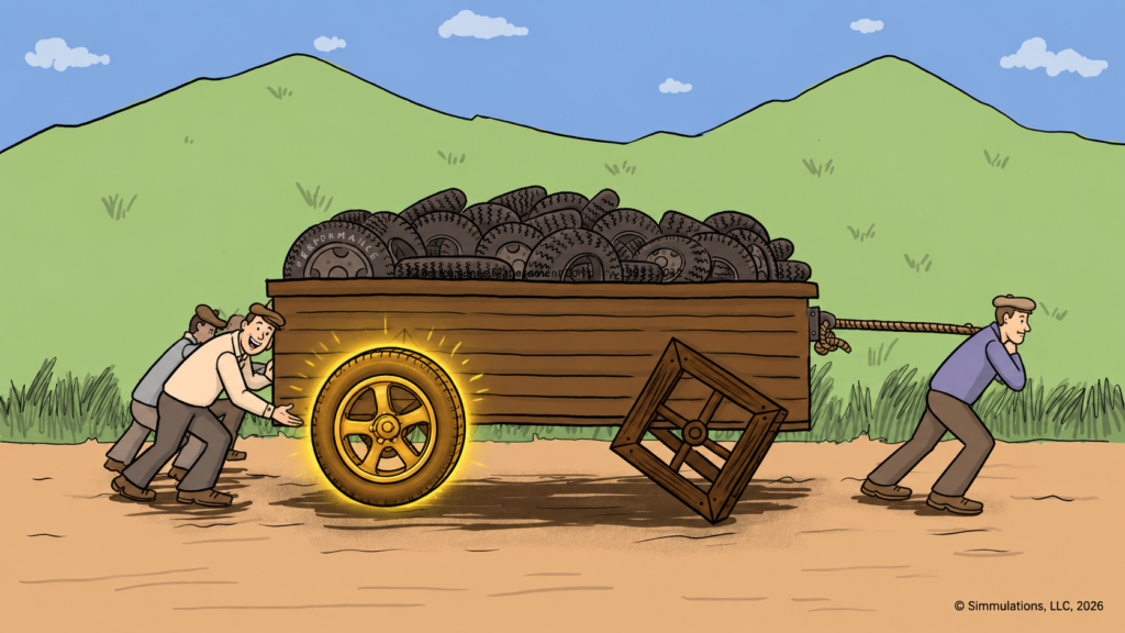 Square Wheels One with the golden round rubber tire implemented at the back