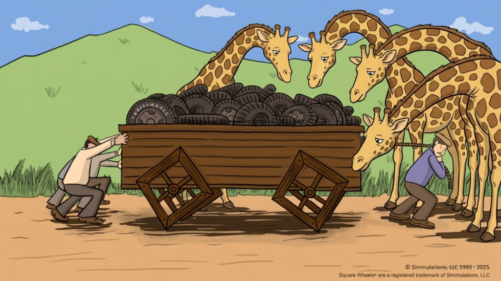 Giraffes doing a close inspection audit to help identify opportunities